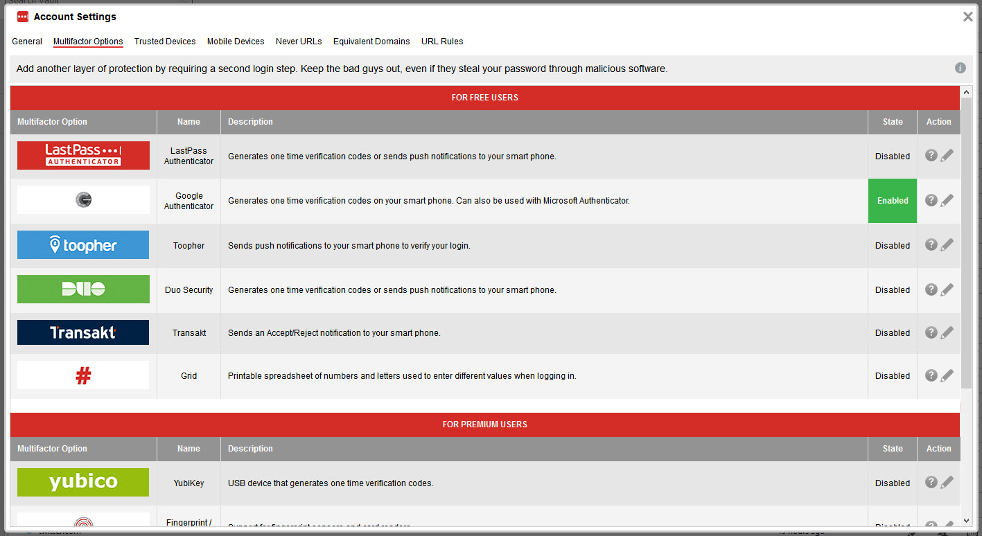 LastPass Multifactor